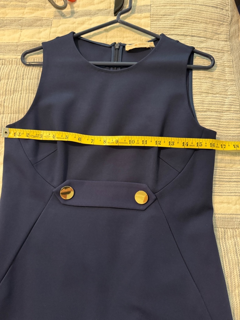 Tory Burch Sleeveless Navy Sheath Dress with Button Detail - Picture 6 of 8